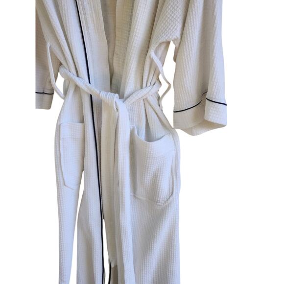 Norm Thompson Waffle Spa Robe Cotton Blend XL White Escape the Ordinary Lounge - Picture 3 of 6